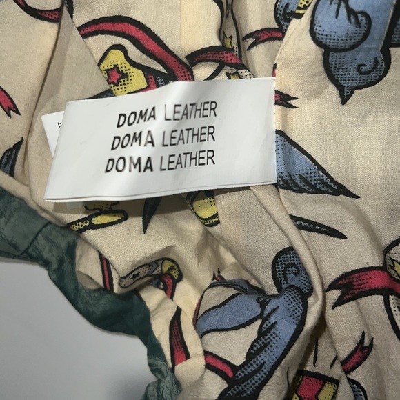 Soma Light Green Leather Jacket Zipped Sleeves and Blluebird Themed Lining - Picture 4 of 4